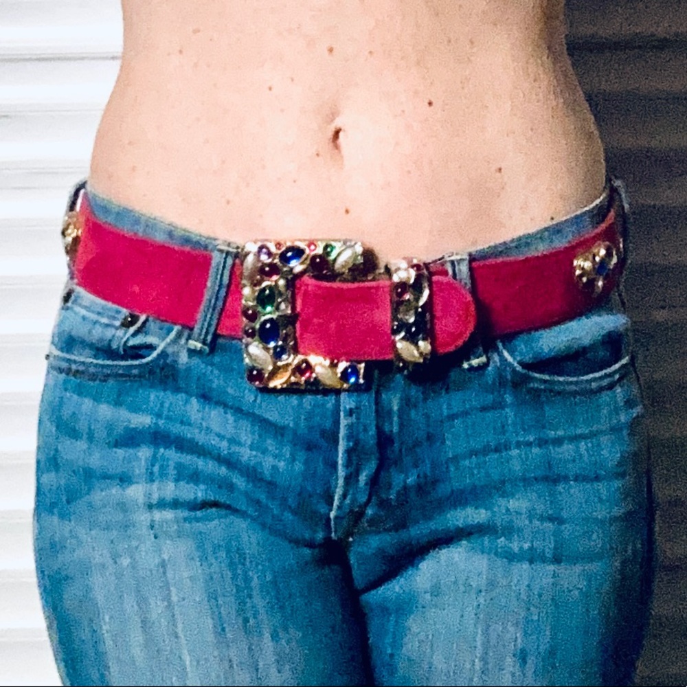 Rhinestone-encrusted 1980s leather belt